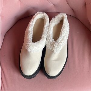 JustFab White Fuzzy Mules